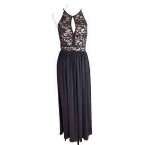 NW Night Way Collections Long Dress Black Gown with Lace Overlay EUC size 6P